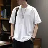 Camiseta de algodón de manga corta para hombre, estilo nuevo 2025, corte holgado, parche bordado de moda, top blanco casual resistente
