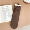 Meias Caneladas de Cor Sólida com Babados para Outono e Inverno, Estilo Básico, Estilo Coreano, Renda, Meias Largas Versáteis, Meias Femininas, Algodão