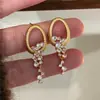 Brillantes Pendientes de Aro Huecos Dorados Cepillados Estilo Francés Galaxia con Colgantes de Borla de Diamante, Joyería de Oreja de Lujo Ligero y Exquisita