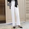 Pantalones rectos de pierna ancha para mujer, con colgante de primavera y verano, nuevos pantalones largos negros adelgazantes de satén acético suelto de seda que combinan con todo.