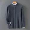 Cárdigan Baicai Rong Estilo Nuevo 100% Lana para Hombre, Cuello Semi Alto, Engrosado, Bloques de Color, Casual, Versátil, Chaqueta de Punto Holgada