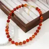 Colar Vintage de Pedras Naturais Ágata Vermelha Estilo Francês, Corrente para Clavícula de Luxo Leve Nicho Outono e Inverno, Acessório Elegante