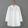 Camisa de Algodão Puro Primavera e Outono 2026 Tamanho Plus Size Feminino Cardigã Bordado Estilo Chinês Camisa de Manga Longa para Mulheres Plus Size Top Elegante 6605