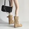 Hebilla de cinturón estilo coreano, botas de moda apiladas para mujer, nuevo modelo de otoño 2026, que aumentan la altura, adelgazantes, de punta redonda, hasta la pantorrilla, botas de moda