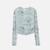 Camisa de Malla con Gradiente Elegante y Versátil Adelgazante de Manga Larga Protectora del Sol para Mujer, Nuevo Estilo para Chicas Atrevidas, Prenda de Abrigo Camisa Base Fruncida