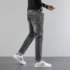 Calça Jeans Masculina Casual Slim Fit de Pernas Retas com Stretch, Estilo Coreano, Versátil para Todas as Estações