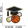 Fornecimento Exclusivo Transfronteiriço de Patches Bordados com Tema de Formatura com Elementos de Basquete e Futebol, Patches Termocolantes para Uniformes de Formatura, Roupas e Decorações de Bolsas