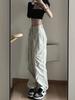 Petos retro americanos Petos retro europeos y americanos blanco cremoso pantalones casuales de pierna ancha para mujer moda ins otoño