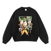 Moletom Oversized de Algodão Puro Estilo Europeu e Americano para Homem Anime Japonês Lavado Marca Tendência Top Vintage Sem Capuz