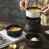 Tazón de sopa de cerámica con dos asas Tazón pequeño para hornear en horno Tazón para ensalada casero Tazón para postre Tazón tipo nido de pájaro Tazón para guisos