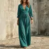 Amazon 2026 Otoño Estilo Nuevo Europeo y Americano Encaje Cuello en V Cintura Ajustada con Lazo Manga de Campana Tres Cuartos Vestido Casual de Vacaciones