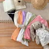 Camiseta base acanalada elástica de manga corta para niñas, lindo top de princesa con cuello de encaje para niñas pequeñas en verano, camiseta de estilo dulce