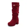 Botas de Caña Media Holgadas de Gamuza con Hebilla de Moda Botines Chelsea Tacón Medio Botas de Motocicleta Talla Grande 40-48 Comercio Exterior