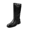 Botas de Equitação Suede Bico Redondo com Salto Grosso de 3,5cm para Mulheres 2025 Novas Botas Emagrecedoras de Cano Médio Botas Versáteis de Cano Alto