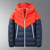 Chaqueta de Algodón con Capucha para Hombre Otoño e Invierno Color Clásico Bloques de Color Costilla Polar Deportiva Casual Abrigo de Algodón Estilo Patchwork Bloques de Color