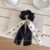 Goma para el pelo tipo scrunchie beige de lunares estilo coreano para mujer, elegante accesorio para coleta baja, goma para el pelo versátil