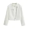 Chaqueta de motorista retro estilo americano con cuello alto, hombros rectos, cierre de cremallera, manga larga, nuevo abrigo corto versátil de otoño de corte ajustado para mujer