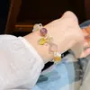 Pulsera de Grava de Cristal Blanco Pala Dorada Pulsera de Cristal Multitesoro para Mujer Flor Roja Pegamento Acuamarina Cristal Torre Amarilla Cristal Rosa Amatista
