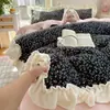 Juego de Cuatro Piezas de Vellón de Coral de Leche Grado A Ropa de Cama para el Hogar Funda Nórdica de Encaje Francés Juego de Tres Piezas Engrosado Cálido de Invierno