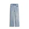 Em Stock! Mesmo Estilo que Dai Jia'Er! Jeans Finos Azul Claro com Strass Colorido, Novo Estilo de Primavera Calças Versáteis de Corte Reto 659