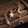 Pendientes de Nicho de Gama Alta Rakol Nuevo Estilo Europeo y Americano Rayo Estrella Luna Cobre Dorado Incrustado Circonio para Hombres y Mujeres