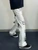 Jeans Acampanados con Estampado de Palma Blanca Marca de Moda Pantalones Cool para la Calle Hip-Hop Americano High Street Pantalones Largos Rectos