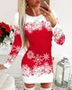 2023wish Amazon ebay Europeo y Americano nuevo vestido de Navidad estampado de manga larga falda interior