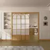 Puerta corredera de tres paneles estilo francés retro color nogal para balcón de cocina, puerta corredera para sala de estar, mampara de baño, puerta corredera de aleación de aluminio