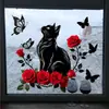 Pegatinas para Ventana de Rosa, Diente de León, Mariposa, Gato Negro, Plantas Verdes, Decoración de Puerta de Cristal para Ventana, Pegatinas Electrostáticas para Cristal, Visibles por Ambos Lados