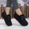 Mocasines de felpa con lazo estilo coreano para mujer, zapatos de invierno gruesos y cálidos sin cordones para uso exterior y en casa, directo del fabricante