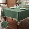 Toalha de Mesa Retangular, Estoque Disponível, Cor Sólida Revestida com Filme TPU de Poliéster, Design com Aparência de Linho, Impermeável e Resistente a Óleo, Opções Multicores com Borda de Franja para Sala de Jantar e Decoração de Casa, Fornecimento Direto da Fábrica