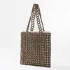 ENSPT Bolso de Hombro Casual para Viaje con Cuentas Estilo Europeo y Americano Transfronterizo Bolso Hueco de Madera Bolso Tejido de Color Sólido Hecho a Mano para Mujeres