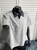 Camisa Polo de Patchwork Estilo Old Money Hombro Recto Manga Corta para Hombre, Camiseta de Cuello Campana de Gama Alta Fresca y Elegante, Retro Americano de Peso Pesado Manga Media
