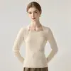 Suéter de cachemira para mujer, nuevo estilo otoño/invierno, color liso, cuello cuadrado, jersey de punto, corte ajustado, adecuado como capa interior o capa base