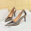 3391-7 Estilo Europeo y Americano Retro Banquete Tacones Altos, Tacones de Aguja, Boca Baja, Puntera, Tacones Súper Altos Metálicos, Zapatos Planos para Mujer