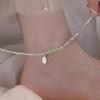 Nuevo tobillera de plata rota de marca de la suerte Hetian jade para mujer, tobillera de cadena para pie sexy de cuentas pequeñas de moda, nicho, venta al por mayor