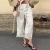 Calça Cropped de Cetim Nova para Verão e Outono 2026 com Barra de Renda, Cintura Alta, Emagrecedora, Casual Elegante para Mulheres, para Exportação para Europa e América