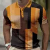 Polo de manga corta con solapa y estampado digital 3D para hombre, de comercio transfronterizo, de Europa y América, a la moda, a rayas