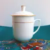 Canecas de Cerâmica para Escritório para Uso Corporativo, Suprimentos para Hotéis, Copos de Água com Tampa, Canecas para Conferência de Porcelana Óssea Jingdezhen, Xícaras de Chá