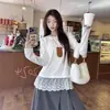 Camiseta Térmica de Cuello Redondo con Parches de Encaje para Mujer, Nueva Camiseta de Manga Larga Estilo Francés Otoño/Invierno 2025