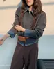 Cardigã de malha patchwork em jeans com gola para mulheres, jaqueta suéter casual solta de manga comprida, nova moda outono e inverno, versátil
