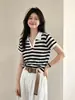 Camiseta de punto fina de manga corta con cuello polo estilo casual coreano para mujer, 26 nuevos tops pulóver versátiles de verano