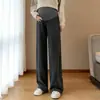 Calças de maternidade para primavera e outono, adequadas para usar ao ar livre, sem apertar a barriga, calças de perna larga, plus size, calças compridas retas petite, calças de maternidade com forro de fleece