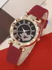 Relógio Feminino de Luxo Coração Rosa Dourado com Diamante, Pulseira de Couro Vermelho, Mostrador com Números Romanos, Relógio de Pulso Quartz Brilhante para Senhoras, Perfeito