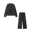 Moda Femenina Europea y Americana Transfronteriza AliExpress INS Estilo Popular Sudadera con Cremallera Estilo Bomber Pantalones de Terciopelo de Cintura Alta