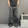 Pantalones rectos anchos de pierna ancha, sueltos, de alta gama, con lavado retro americano y efecto desgastado, pantalones casuales unisex de moda, sueltos, curvos