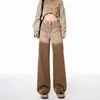 Nuevos jeans de otoño de estilo retro americano, color degradado, holgados de pierna ancha para mujer, pantalones casuales de línea A, adelgazantes, de pierna recta