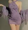 Sexy Novo Estilo Chinês Fivela Renda Gola Alta Cheongsam Puro Desejo Garota Quente Roxo Halterneck Lingerie Sexy para Mulheres