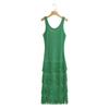 Ins Mismo Estilo Ropa Europea y Americana Exportación Venta al por Mayor Sexy Ajustado Vestido de Punto con Flecos Apilados Falda Larga
