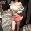 Uniforme de Ropa Interior Sensible Tentador para Estudiantes JK Falda a Cuadros Suéter de Cuello Bajo Traje Falda Plisada F235